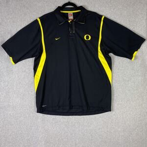 Nike Polo Shirt Mens L Oregon Ducks Black Yellow Short Sleeve Embroidered